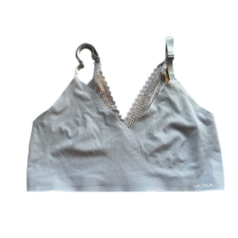 Nautica Intimates Women's Striped V Neck Lace Trim Bralette Crop Top‎ L
